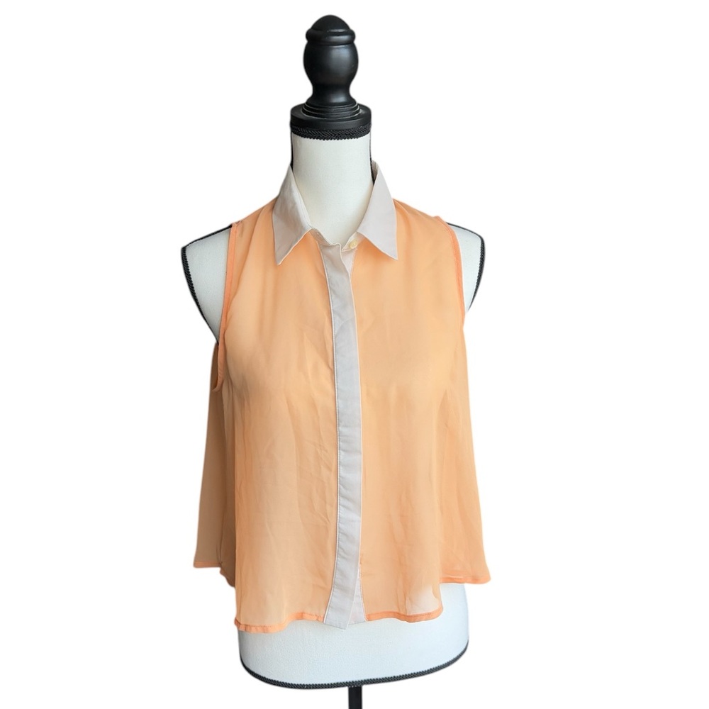 Peach Sheer Collared Sleeveless Button Down